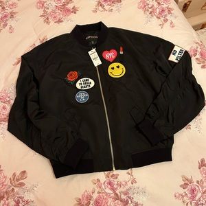 NEW NWT Express XS Black Bomber Patchwork Jacket fall lightweight